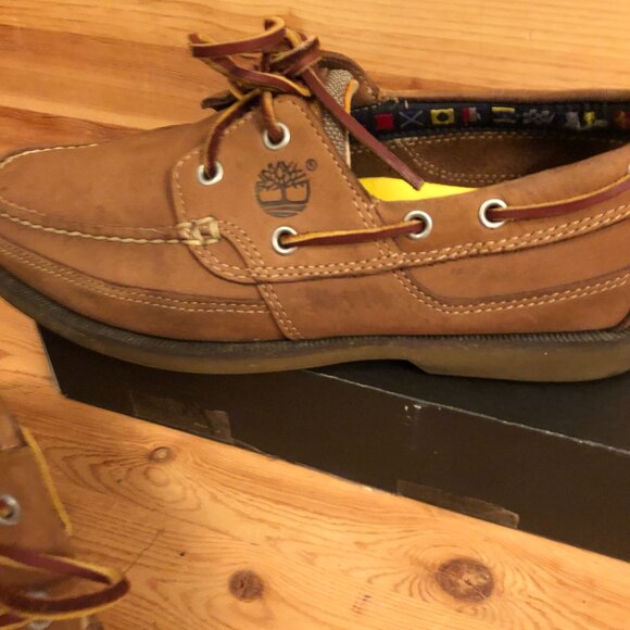Timberland Waterproof Cognac Brown Leather Loafers Boat Shoese Boots w/Laces - Picture 3 of 11